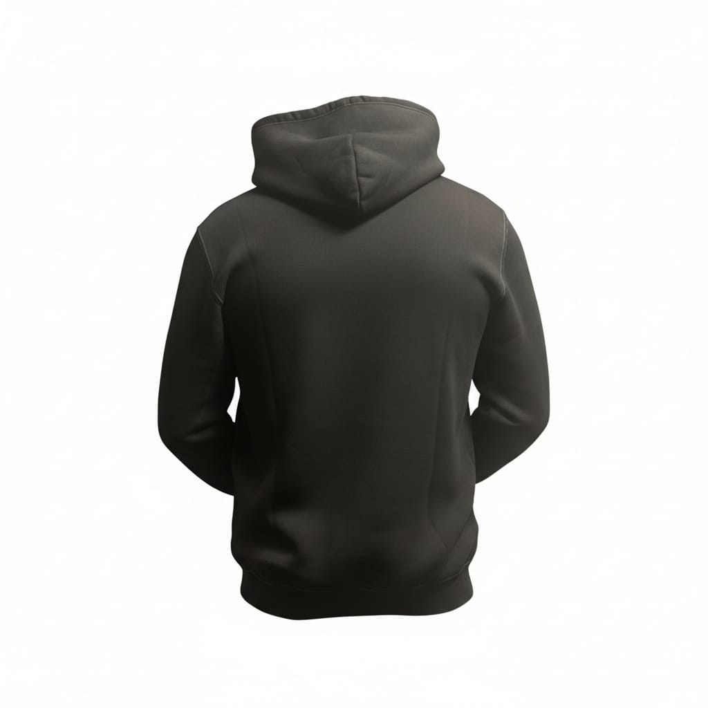 Black unisex hoodie, back view