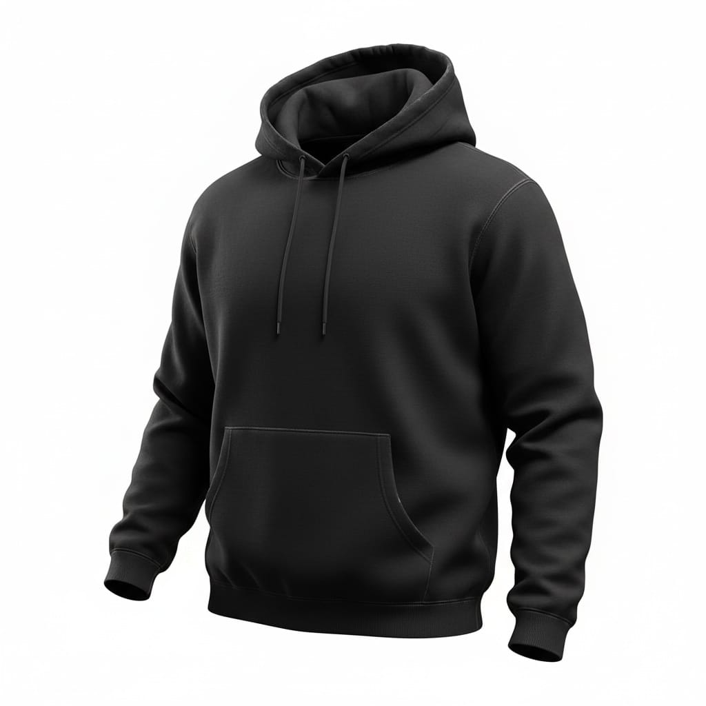 Black unisex hoodie, front view